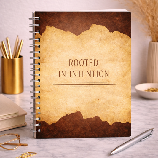 Rooted in Intention intentional notebook from the Layers of Intention collection featuring textured neutral 