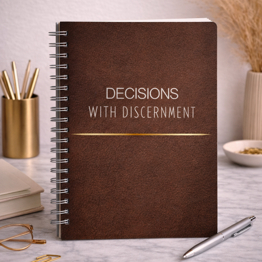Decisions With Discernment intentional planner from the Layers of Intention collection featuring textured neutral cover